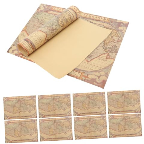 NIYANGLE 10pcs Vintage Map Pattern Wrapping Paper Large Recyclable Kraft Craft Paper for Bridal Flowers Bouquets and Book Wrapping with Floral Design