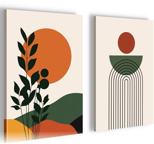 Novart Wandbilder Abstrakt 2 Teilig Wandbilder für Wohnzimmer Schlafzimmer Büro 20 x 30 cm - 2 Bilder Orange Natur N041120b