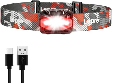 Lepro 3W Stirnlampe LED Wiederaufladbar, Dual Power Kopflampe mit 10 Modi | Stirnlampe mit USB-C und 3 AAA (Nicht Enthalten), 10 Modi & Rotlicht, IPX4, Leicht Stirnlampen Ideal für Joggen & Camping