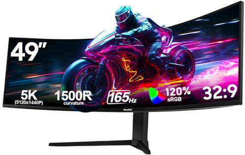 Gawfolk 49 Zoll Curved Gaming Monitor 165Hz PC Bildschirm mit Lautsprecher | 1500R Gebogen , DQHD 5120x1440, 32:9 Ultrawide, PIP/PBP, DP, HDMI, VESA 100x 100mm, für Gaming, Home, Office, Multimedia