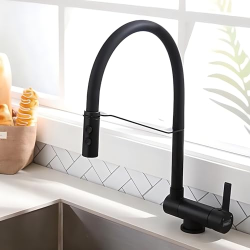 Mitigeur de cuisine avec douchette extractible, flexible et design pliable, finition or brossé