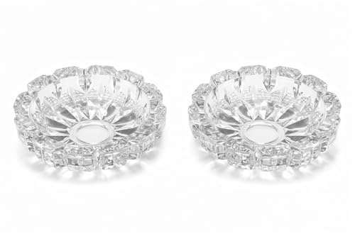 JRose Collections Glass Dish Set of 2, 13cm Decorative Crystal Style Bowls, Multi Purpose Ashtray Snack Bowl Jewellery Holder, Cut Glass Design for Home Table Décor