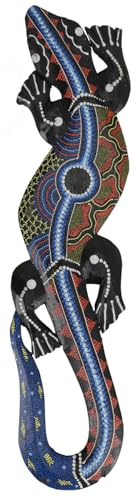 Wandgecko Maske Dot Painting, handgearbeitet aus Balsaholz, 50 cm, 1 | Einzigartige Wand- und Decken-Dekoration, mystische Ausstrahlung, Blickfang, vielseitig einsetzbar.
