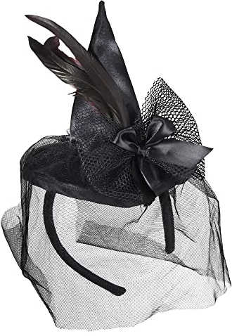 W WIDMANN MILANO Party Fashion 9369S - Minihexenhut mit Federn und Schleier, schwarz, Mottoparty, Karneval, Halloween