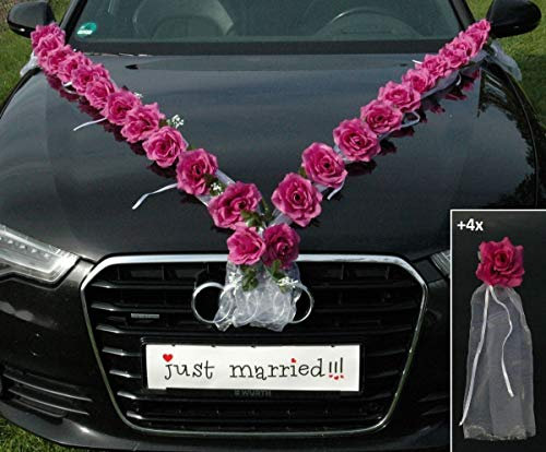 Rosen Girlande Braut Paar Rose Deko Dekoration Autoschmuck Hochzeit Car Auto Wedding ®Auto-schmuck Deko (Violett/Weiß)