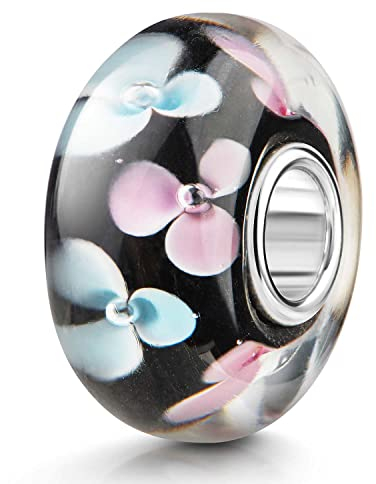 MATERIA by Matthias Wagner Blumen Glas Bead Stiefmütterchen schwarz rosa blau Glasperle für European Armband 1009