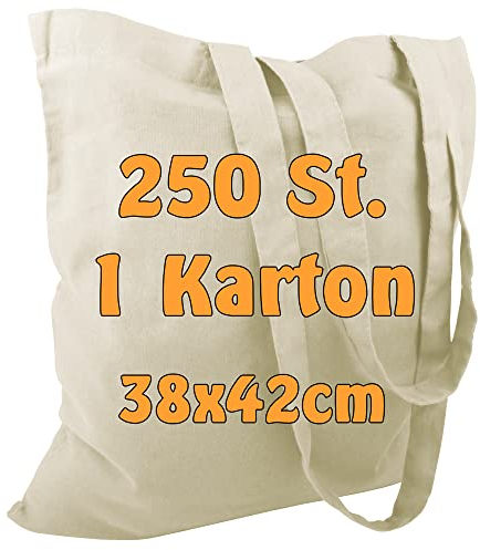 Cottonbagjoe 25 Stück Baumwolltaschen Natur | 38x42 cm | unbedruckt | lange Henkel | ideal zum Bedrucken & Beplotten | Öko-Tex zertifiziert
