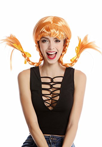 WIG ME UP - DDH-T8175-PC21 Perücke Damenperücke Karneval Halloween Freche Göre Lolita steife geflochtene Zöpfe orange Pony