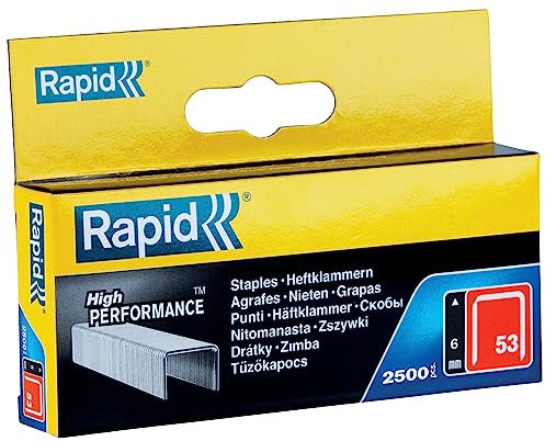 Rapid Tackerklammern Typ 53, 6mm Klammern, 2.500 Stk., Feindrahtklammern für Holz und Stoffe