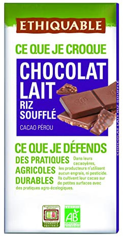 ETHIQUABLE Chocolat lait riz souffle bio - La tablette de 100g