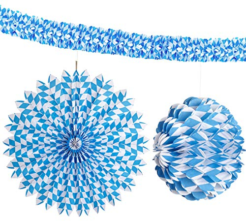 NET TOYS Bayern Party Set Oktoberfest Deko Bayrische Girlande Rosette Lampion Wiesn Partydeko Raute Partydeko Mottoparty Hängedeko München Bierzelt Dekoration