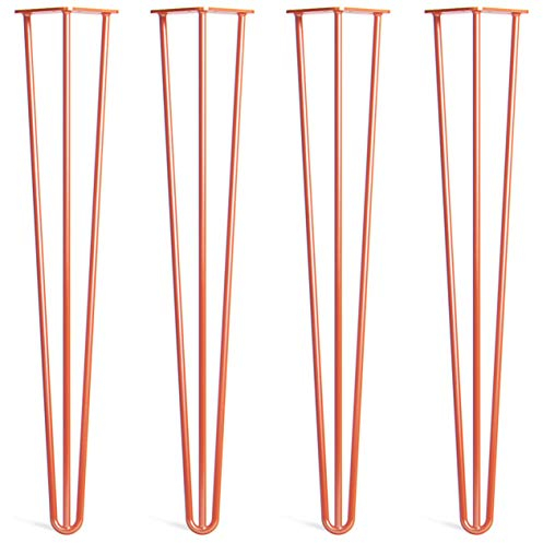The Hairpin Leg Co. 4X Haarnadel-Tischbeine: Doppel-Schweiß Stahl, Schrauben, Anleitung, Schutzfüße. Klassischer 10mm 3 Stangen Stil. 71cm Orange