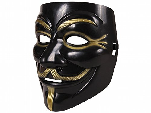 HAC24 Guy Fawkes Maske schwarz Gold V wie Vendetta Anonymous Cosplay Halloween