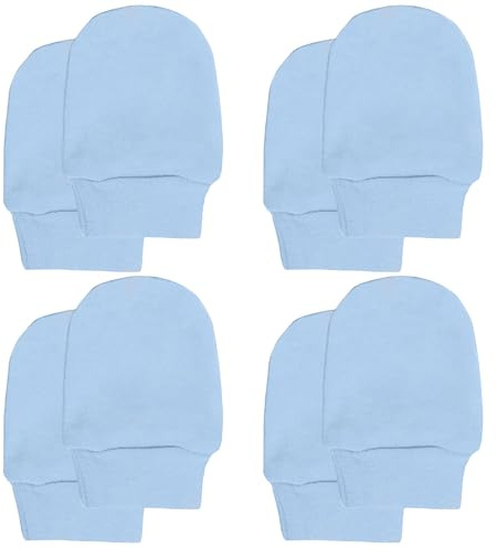Soft Touch 100% Cotton Baby Anti Scratch Mittens - 4 Pack (Blue)