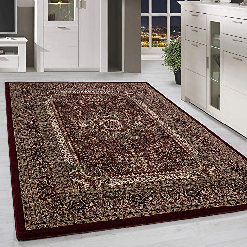 HomebyHome Tapis Salon 160x230 cm Tapis Chambre Vintage Tapis Oriental Rouge - Tapis Poil Court Salle de Séjour Ornament Bordüre Concevoir Doux et Moelleux - Tapis Cuisine Moquette à Poils Ras