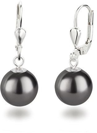 Schöner-SD Perlenohrringe 925 Silber Ohrhänger Perle hängend 10mm dunkel-grau