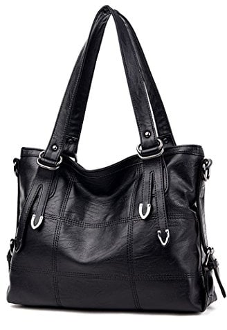 DEERWORD Femme Sac a Main Sacs à Bandouliere Portés épaule Feminin Cabas Original PU Cuir 5369 1pc ensemble Noir