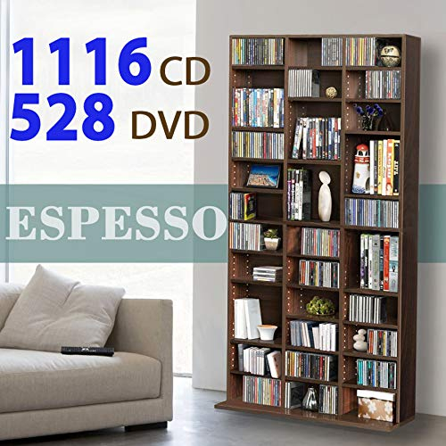 Lillyvale 1116 CD/528 DVD Storage Shelf Rack Unit Adjustable Book Bluray Video Games (Espresso)