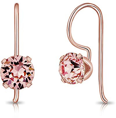 Orecchini Oro Rosa con Brillantini di Vero Cristallo 6 mm - Orecchini a Gancio - Orecchini Pendenti Oro Rosa - Orecchini Donna Colorati - Monachelle Argento 925 Placcati Oro - Orecchini Rosa