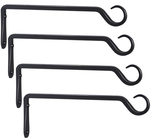 4 Stück Premium geschmiedete Wandhaken, stabile hängende Pflanzenhalterung, eleganter Haken für Vogelfutterspender, Pflanzgefäße, Laternen, Windspiele drinnen und draußen, Upgrade schwarz, 30,5 cm