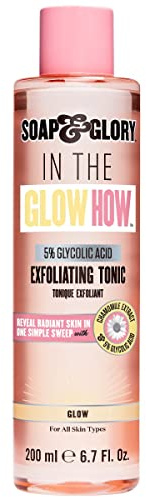 Soap & Glory in The Glow How Vitamin C 5% Glycolic Acid Exfoliating Tonic - Gentle Glycolic Acid Toner + Chamomile Extract - Pore Exfoliating Toner + Glow Tonic for Brighter, Healthier Skin (200ml)
