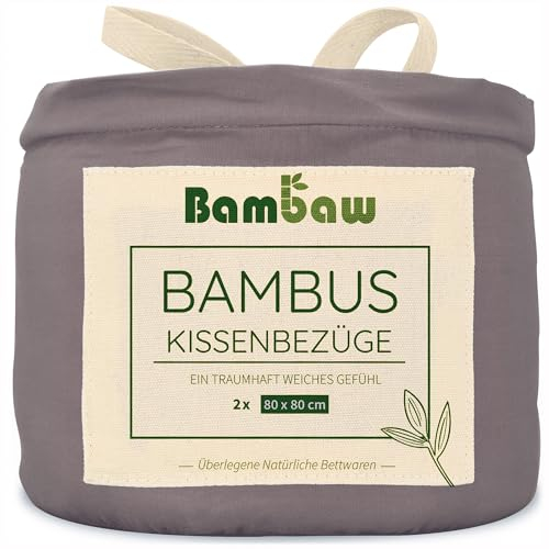 Bambaw Kopfkissenbezug Bambus 80x80 cm, 2-er Pack, haarschonende Sommer Bettwäsche kühlend, hypoallergene und antibakterielle Bettwäsche, Kissenbezug 80 x 80 Bambus (Dunkelgrau)