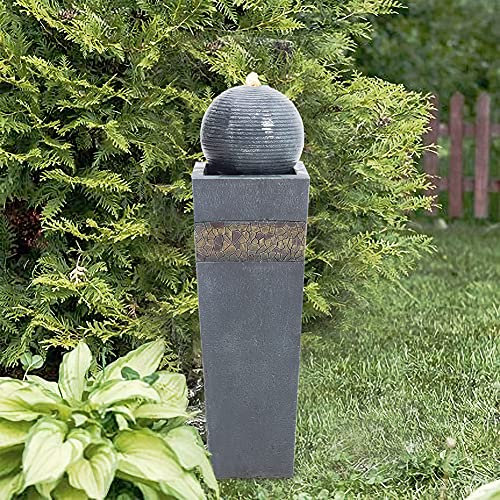 BTGGG Garden Water Feature Decorate Water Fountain with LED Lights For Gardens Terraces Green Areas Indoor/Outdoor, Sphere