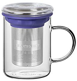 TEA SHOP - Taza de cristal para té o infusiones con filtro y tapa - All In One Mug Mallow - Termorresistente con Infusor de Acero Inoxidable y Asa