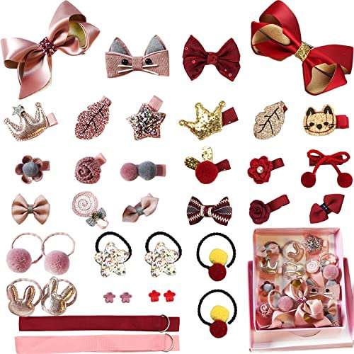 ZOCONE Mollette Capelli Bambina, 36 Pezzi Fermagli Capelli Neonata Fiocchi Mollette Neonata Capelli per Festival Foto Puntelli e Daily Decorate (Rosa+Rosso)