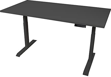 STIER Elektrisch höhenverstellbarer Schreibtisch TSR, 140x80cm, schwarz/schwarz, mit Doppelmotor, Höhe 595-1245mm, 100kg Tragkraft