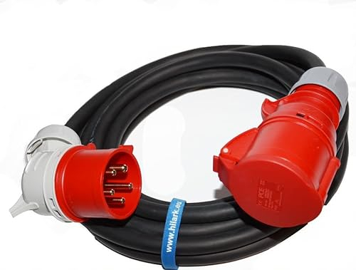 Hilark cable tech H05VV-F 5g2,5 mm (5x2,5 mm²) PVC Schwarzes PolwynitChlorid Verlängerungskabel Winkelstecker 400V 16A IP44 - PVC Kabel für Baustellen, Industrie, Aussenbereich (2 Meter, Schwarz)