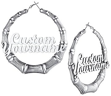 Custom4U Créoles Bambou Boucles d'oreilles avec Nom Gravé Femme Fille Acier Inoxydable Bijoux 2 Prénoms Personnalisés