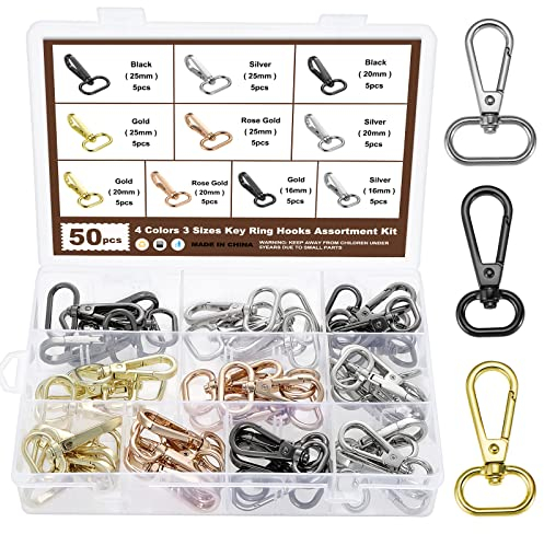 Kinsinder 50 Stück Schlüsselringe Karabiner Schlüsselanhänger Karabinerhaken, Drehverschlüsse Lanyard Karabinerhaken für Schlüsselanhänger Schmuck DIY Handwerk (4 Farben)