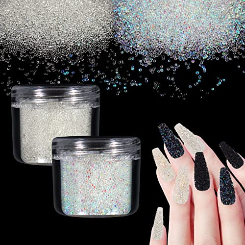 Laza 2 Colors Caviar Beads 0.6-0.8mm Glass Bubble Beads Iridescent Water Droplets Crystals for 3D Nail Art Decorations