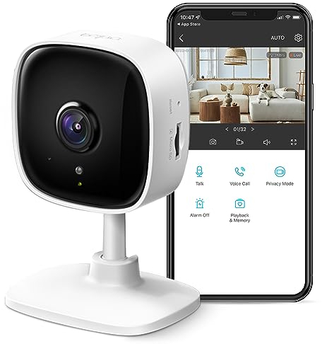 Tapo TP-Link Caméra de sécurité intérieure 2K pour Moniteur de bébé, caméra pour Chien avec détection de Mouvement, sirène Audio bidirectionnelle, Vision Nocturne, Stockage de Carte SD et Cloud