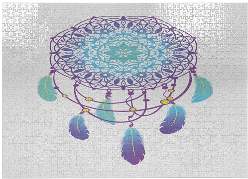 ABAKUHAUS Blauer Mandala Puzzle, Traumfänger, Heirloom-Qualität lustige Aktivität für die Familie langlebiger Karton, 1000 Stücke, Lila Aqua und Gelb