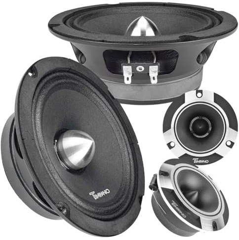 Timpano 1600 Watts Bundle 2X 6.5 Midrange Speakers TPT-MR6-4 Bullet 500 Watts, 4 Ohm + 2X Super Tweeters TPT-ST2 Chrome for Car Audio Systems (2 Speakers, 2 Tweeters)