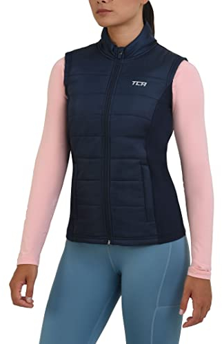 TCA Women's Excel Runner Walking Hiking Lightweight Thermal Padded Vest with Zipper Pockets, Winter Puffer for Women - Navy Blazer, M