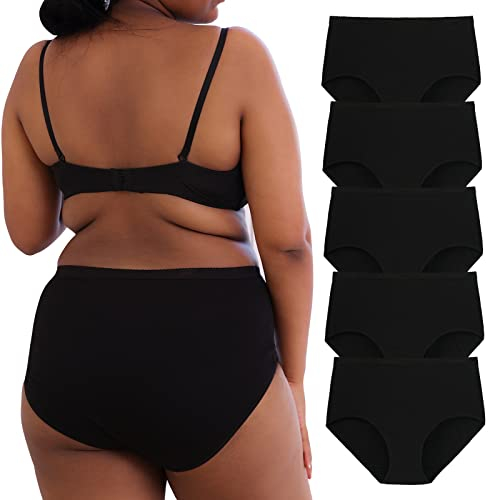 INNERSY Große Größen Damen Unterhosen Schwarz Slip Baumwolle High Waist Unterwäsche Pantys 5 Pack (52-54, 5 Schwarz)