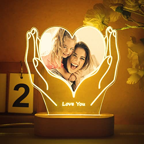 VEELU Foto Nachtlampe Personalisiert Herz Fotorahmen Geschenke für Mama und Kinder Fotogeschenke Familiengeschenke Pärchen Geschenke Geburtstag Muttertag Weihnachten Valentinstag