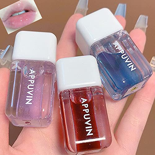 Sitovely 3 Farben Jelly Hydrating Lip Oil Set, Fruchtextrakt klares Lippenglanzöl Transparent aufpolsternder Lipgloss, schimmernder Lippenbalsam für Lippenpflege, nährende nicht-klebrige Lip Tint (B), 1 Stück (3er Pack)