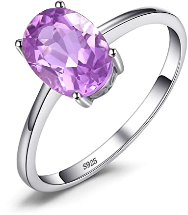 JewelryPalace Anelli Donna Argento 925, Naturale Ametista Viola Birthstone Solitario Anello, Anniversario Anello Ovale Donna, Anello Solitario Fidanzamento in Argento, Set Gioielli Donna 10.5