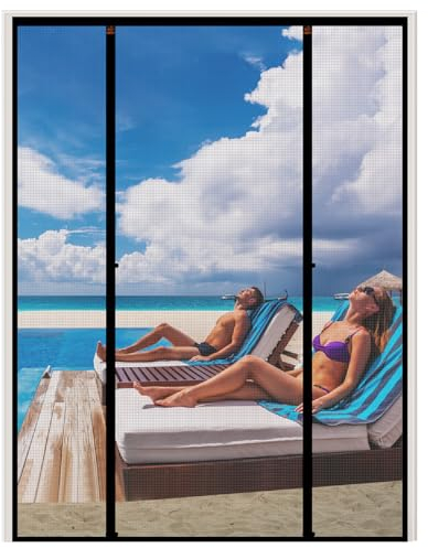 WochiTV Magnet Fliegengitter Tür, Doppeltür Fliegengitter Balkontür Insektenschutz Balkontür, Magnet Fliegenvorhang Fliegengitter tür Ideal für Balkontür, Kellertür und Terrassentür Grau