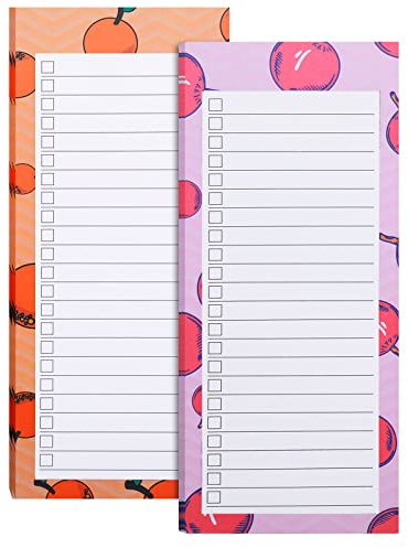 Abeillo 2 Stück Einkaufsliste Magnetisch Kühlschrank, 50 Blätter/Stück Einkaufszettel Block, To-Do-Listen Block - Kann auf Metalloberflächen Adsorbiert Werden - 9 x 21 cm (Orange + Granatapfel)
