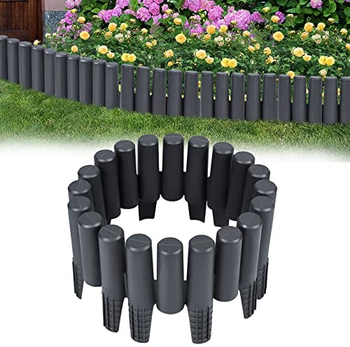 XMTECH Rasenkante Holzoptik 8,4m Garten Beetumrandung Beeteinfassung Mähkante Palisade aus Kunststoff, Gartenpalisade Gartenzaun, Anthrazit, 1 Element (L x H): 28 x 24,5 cm, 30 Stück