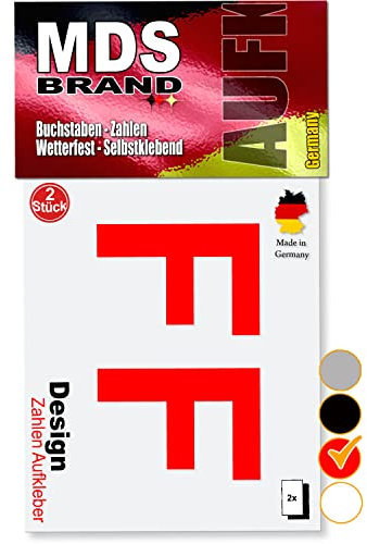 MDS Brand 5cm Design Buchstaben Aufkleber A-Z Selbstklebende Klebebuchstaben | Wetterfest Alphabet zum Aufkleben für Briefkasten, Auto, Boot, Vinyl Buchstaben für Außen & Innen (Rot, F)