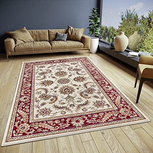 Hanse Home Reni Teppich Orientalisch – Orient Läufer klassisch dicht gewebt mit Ornamenten und Blumenmotiven Weicher Kurzflor für Schlafzimmer, Esszimmer, Wohnzimmer, Flur – Creme Rot, 120x170cm