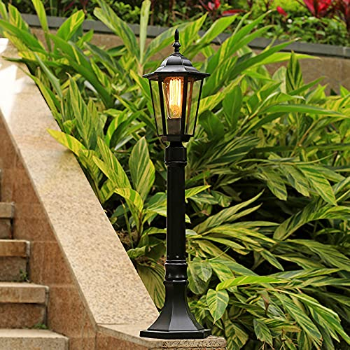 Mengjay Klassische Laterne Wegeleuchte in antikem Look Retro Vintage Gartenlampe Rustikale Außenleuchte, Stehleuchte aus Aluguss und Glas, IP23 wetterfest E27 Wegeleuchte Gartenlampe Vorgarten (B)