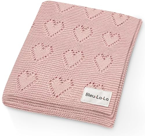 Bleu La La Herz Babydecke - 100% Luxuriöse Weichbaumwollstrick Warme Gemütliche Kuscheldecke für Kinderwagen und WiegePuckdecke für Neugeborene Säuglinge und Kleinkinder (Ballettrosa)
