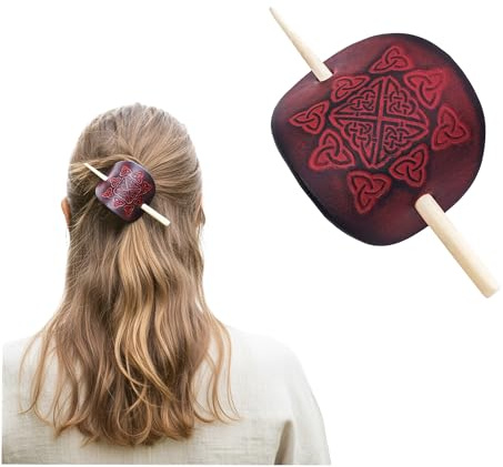 Haarspange aus echtem Leder, mit echtem Knochenstab, Haarstil-Clip, Haarstab, Pferdeschwanz, Haarnadel, Haarschmuck für Damen und Mädchen, Kastanienbraun